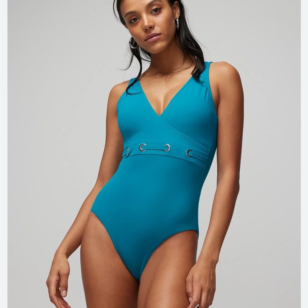 WHBM teal grommet waist one piece swimsuit